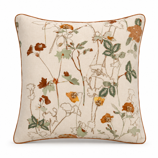Rustic Meadow Embroidered Cushion