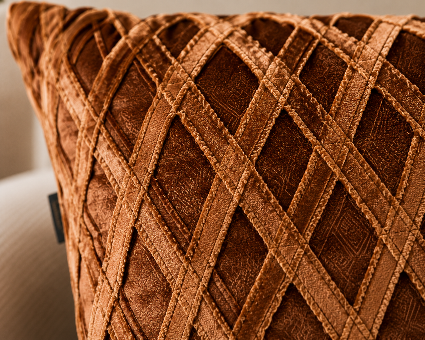 Copper Lattice Velvet Cushion