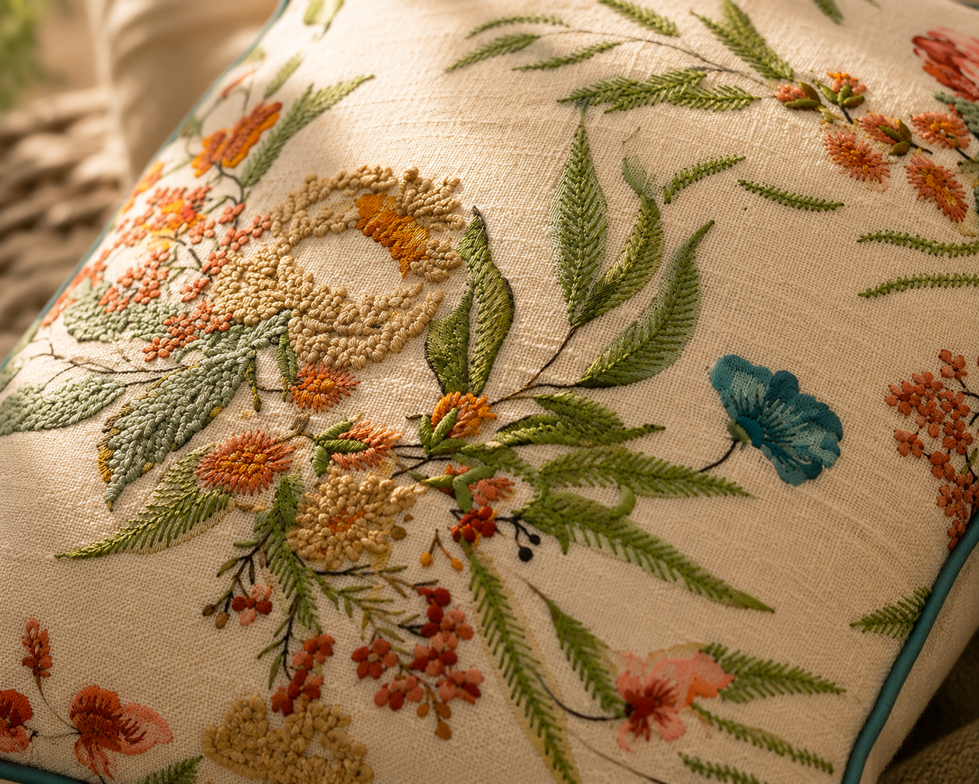 Meadow Bloom Embroidered Cushion