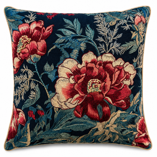 Midnight Bloom Embroidered Cushion