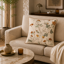 Rustic Meadow Embroidered Cushion