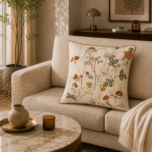Rustic Meadow Embroidered Cushion