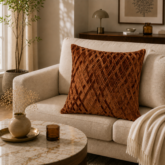 Copper Lattice Velvet Cushion