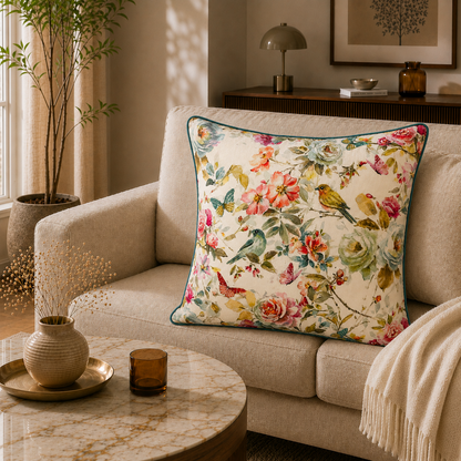 Blossom Aviary Embroidered Cushion