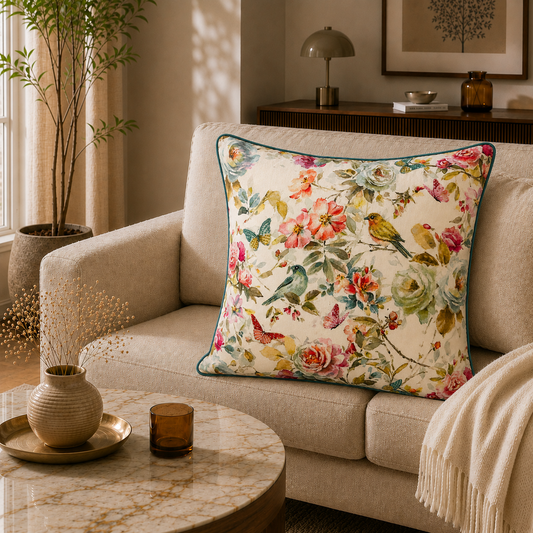 Blossom Aviary Embroidered Cushion