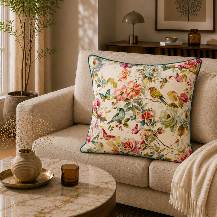 Blossom Aviary Embroidered Cushion