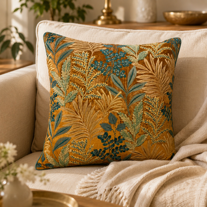 Amber Botanica Velvet Embroidered Cushion