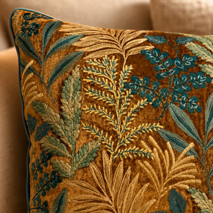 Amber Botanica Velvet Embroidered Cushion