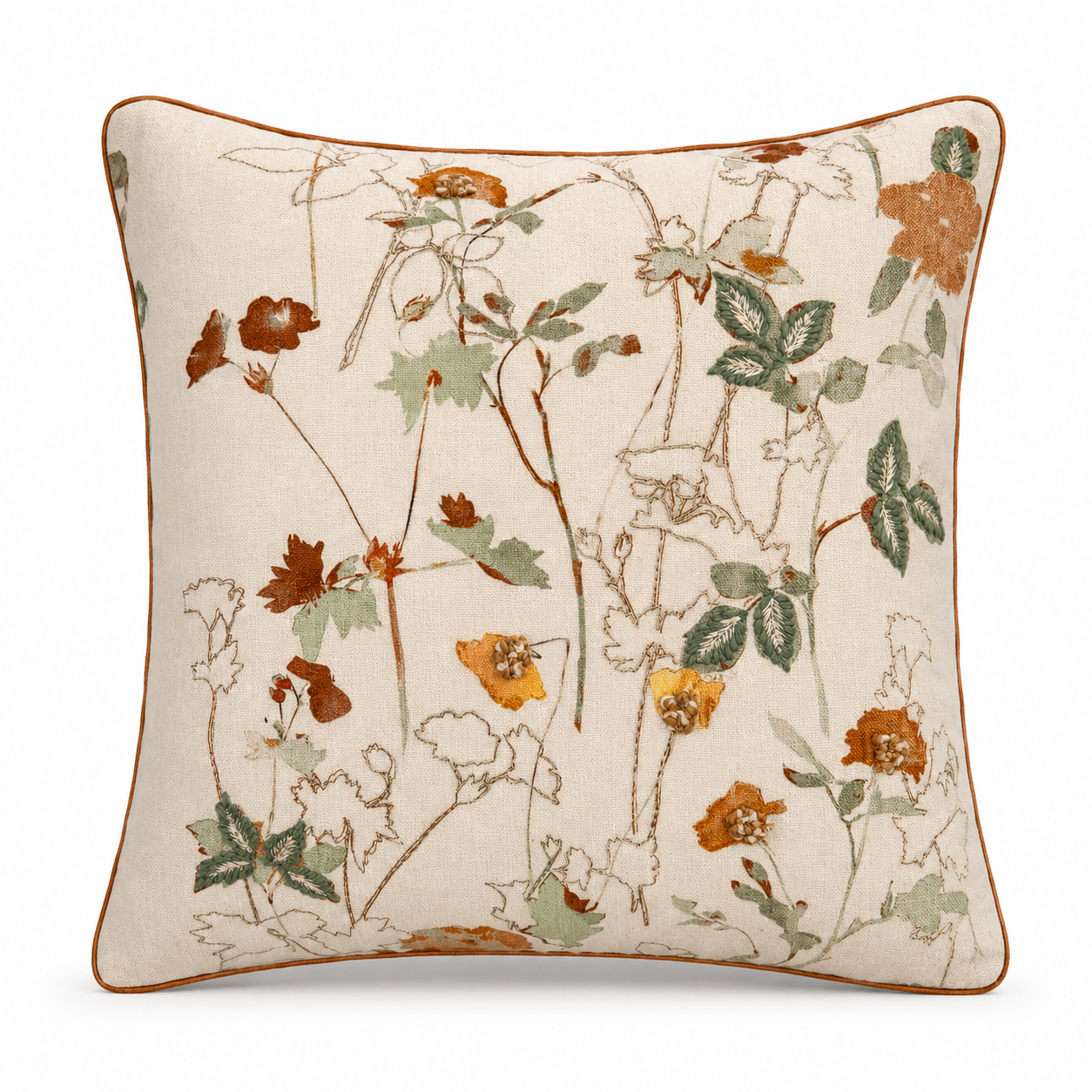 Rustic Meadow Embroidered Cushion