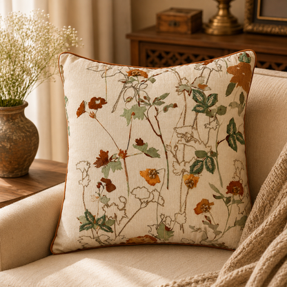 Rustic Meadow Embroidered Cushion