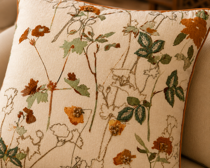 Rustic Meadow Embroidered Cushion