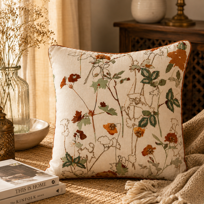 Rustic Meadow Embroidered Cushion