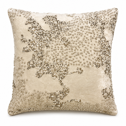 Ivory Pearl Cascade Embellished Cushion