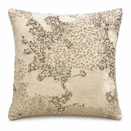 Ivory Pearl Cascade Embellished Cushion