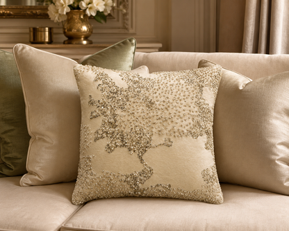 Ivory Pearl Cascade Embellished Cushion