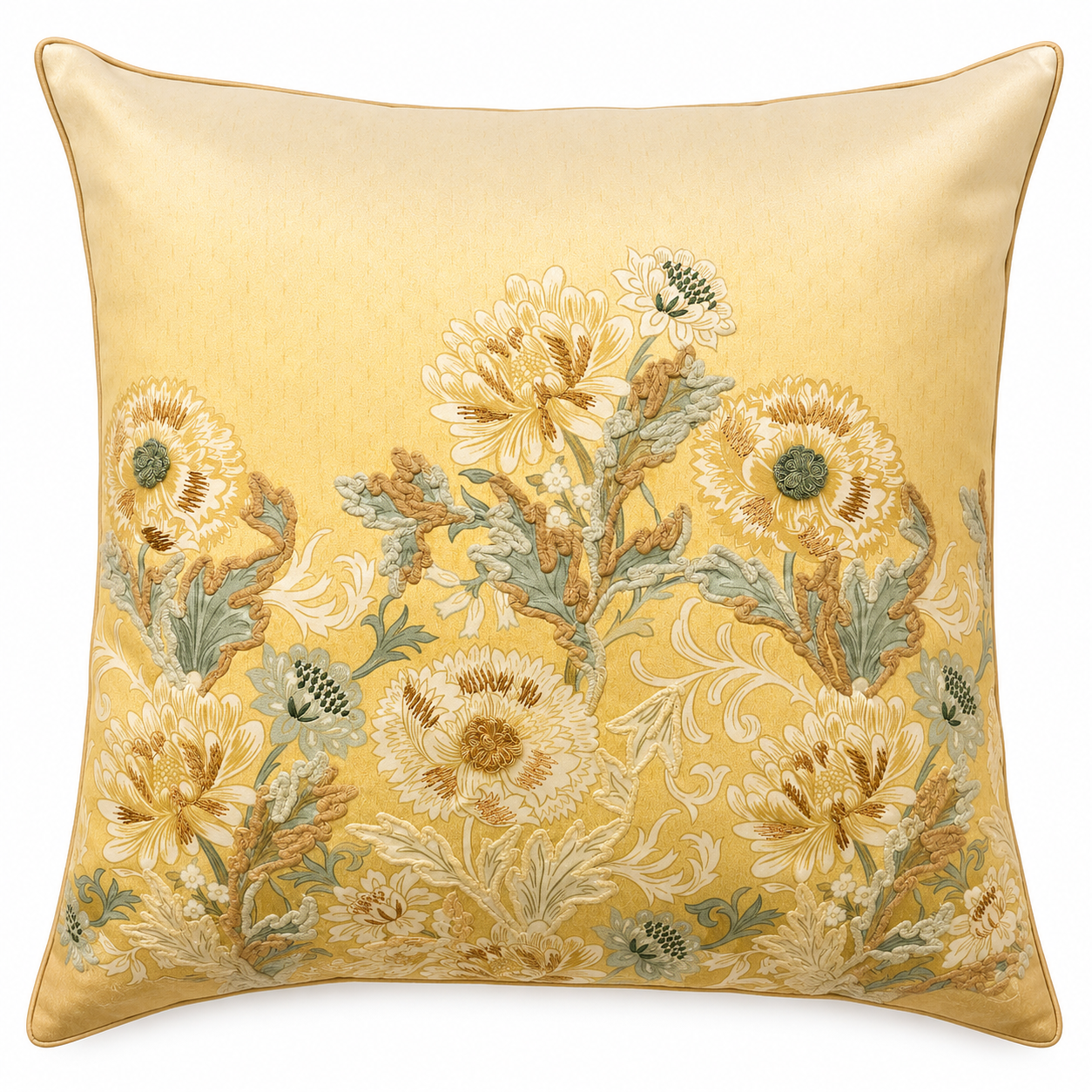 Golden Meadow Floral Embroidered Cushion