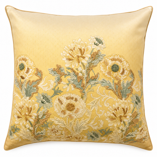 Golden Meadow Floral Embroidered Cushion