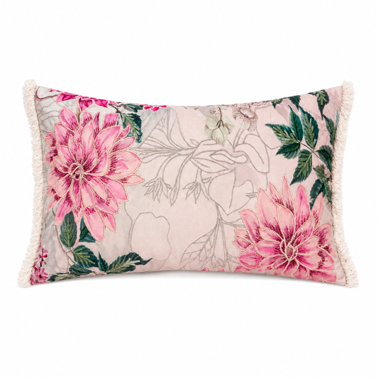 Blush Dahlia Fringe Lumbar Cushion