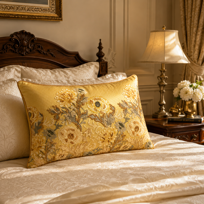 Golden Chrysanthemum Garden Lumbar Cushion