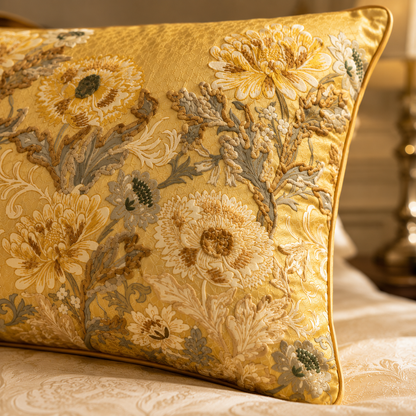 Golden Chrysanthemum Garden Lumbar Cushion