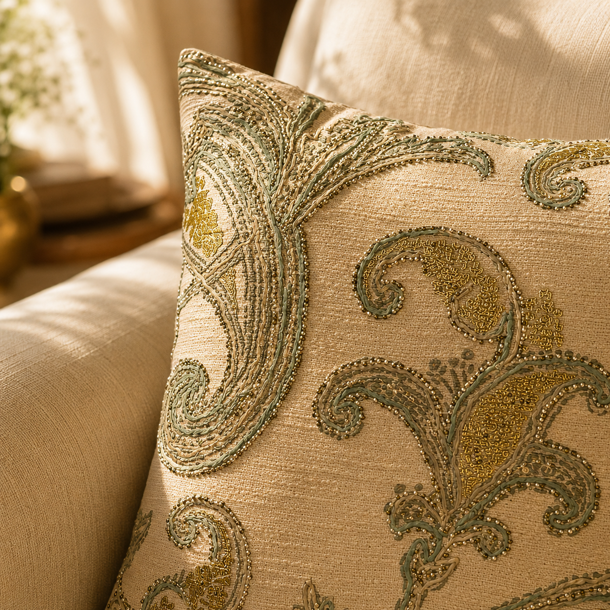 Embroidered Paisley Luxury Decorative Cushion