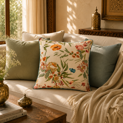 Meadow Bloom Embroidered Cushion