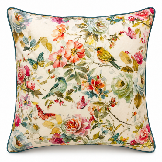 Blossom Aviary Embroidered Cushion