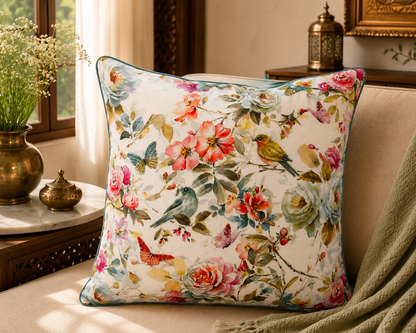 Blossom Aviary Embroidered Cushion