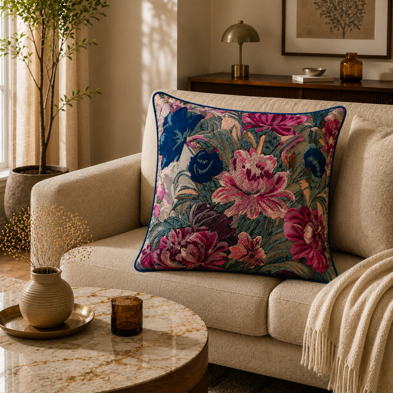 Bloomscape Floral Embroidered Cushion
