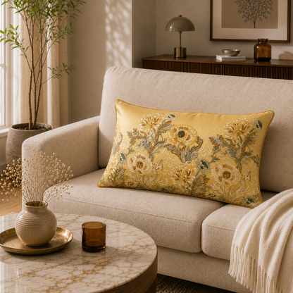 Golden Chrysanthemum Garden Lumbar Cushion