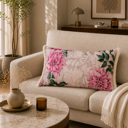 Blush Dahlia Fringe Lumbar Cushion