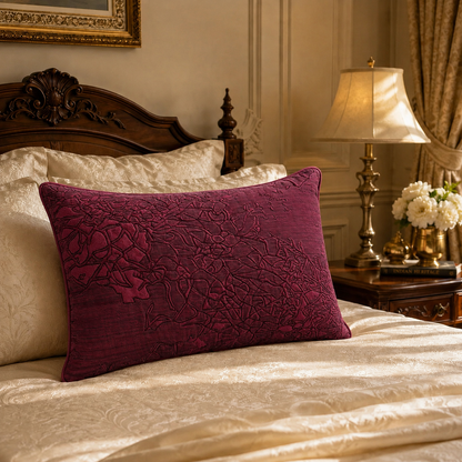 Burgundy Textured Jacquard Lumbar Cushion