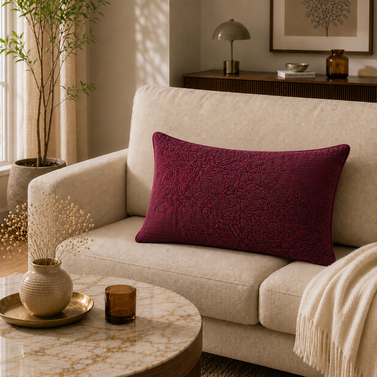 Burgundy Textured Jacquard Lumbar Cushion