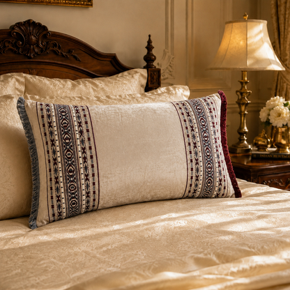 Ivory & Multicolor Tribal Border Lumbar Cushion